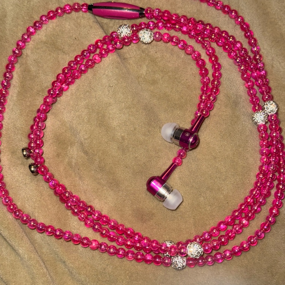 Pink Beaded Earphones